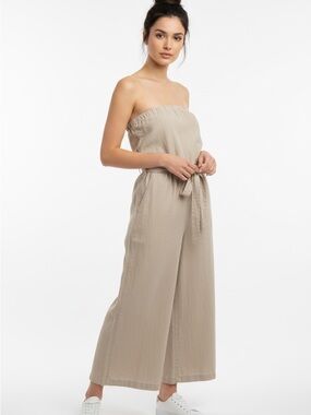 Anthropologie CLOTH & Stone jumpsuit strapless neutral beige loose wide Medium